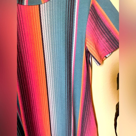 NWOT Crazy Train T-Shirt Dress Striped Turquoise Pink Dress w/pockets Small - Picture 3 of 7